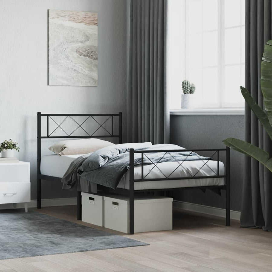 Bedframe Met Hoofd- En Voeteneinde Metaal 90 x 190 cm Zwart met hoofdbord & voetbord
