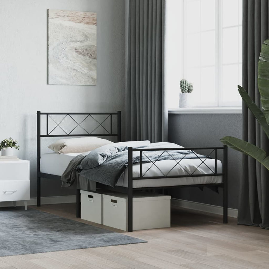 Bedframe Met Hoofd- En Voeteneinde Metaal 90 x 200 cm Zwart met hoofdbord & voetbord