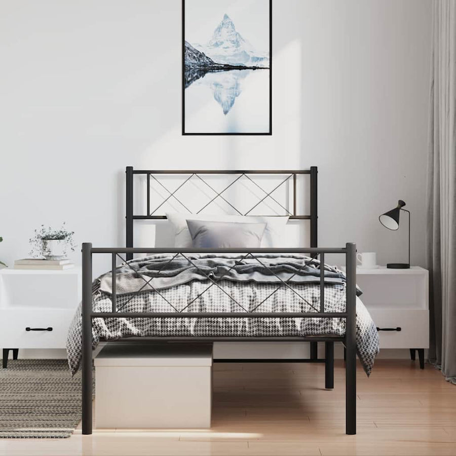 Bedframe met hoofd- en voeteneinde metaal zwart 100x190 cm