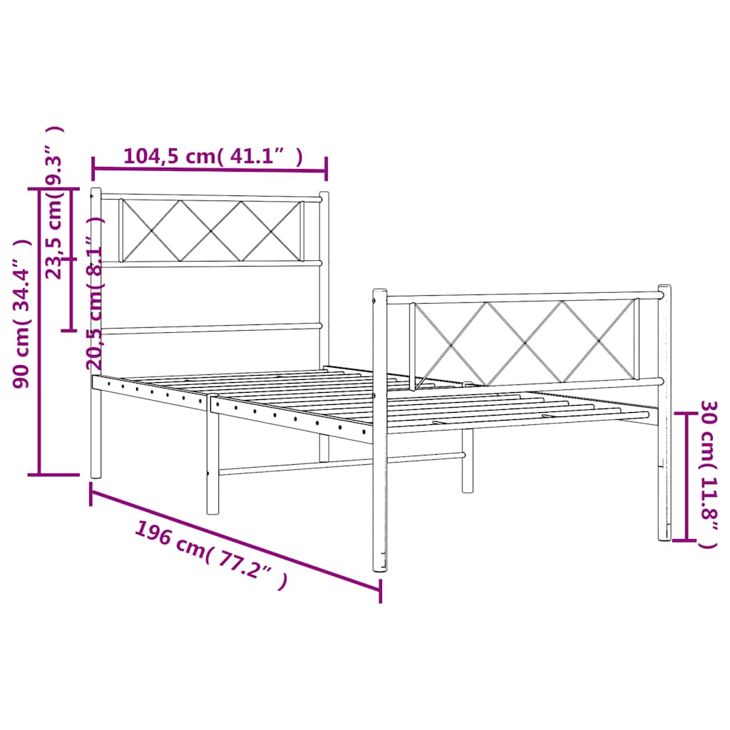 Bedframe met hoofd- en voeteneinde metaal zwart 100x190 cm