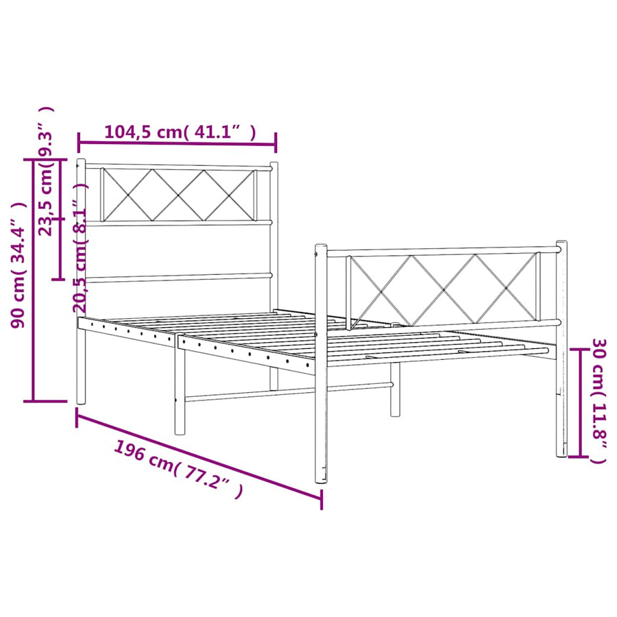 Bedframe met hoofd- en voeteneinde metaal zwart 100x190 cm