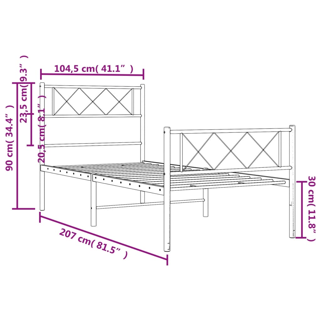 Bedframe Met Hoofd- En Voeteneinde Metaal 100 x 200 cm Zwart met hoofdbord & voetbord