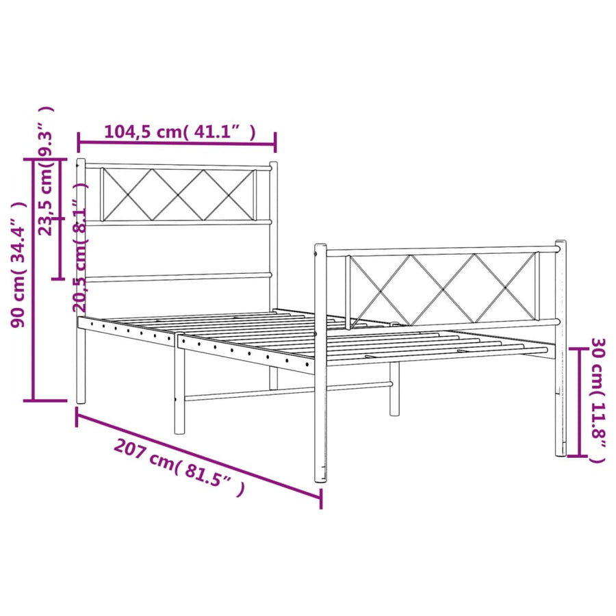 Bedframe Met Hoofd- En Voeteneinde Metaal 100 x 200 cm Zwart met hoofdbord & voetbord