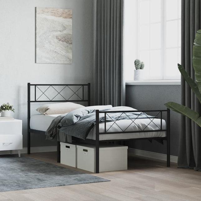 Bedframe Met Hoofd- En Voeteneinde Metaal 100 x 200 cm Zwart met hoofdbord & voetbord