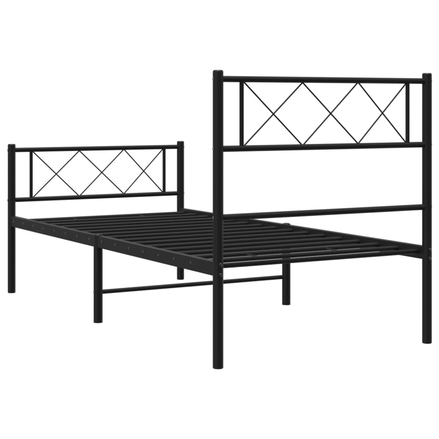 Bedframe Met Hoofd- En Voeteneinde Metaal 107 x 203 cm Zwart met hoofdbord & voetbord