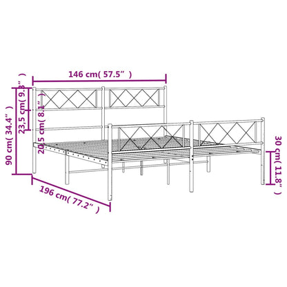 Bedframe Met Hoofd- En Voeteneinde Metaal 140 x 190 cm Zwart met hoofdbord & voetbord
