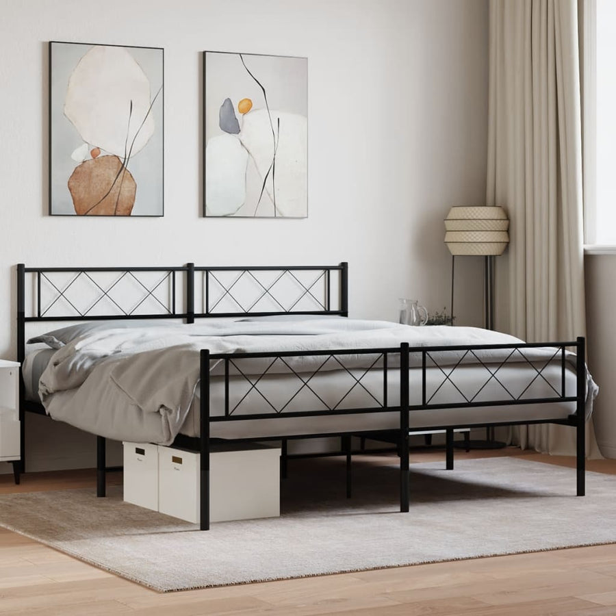 Bedframe Met Hoofd- En Voeteneinde Metaal 140 x 190 cm Zwart met hoofdbord & voetbord