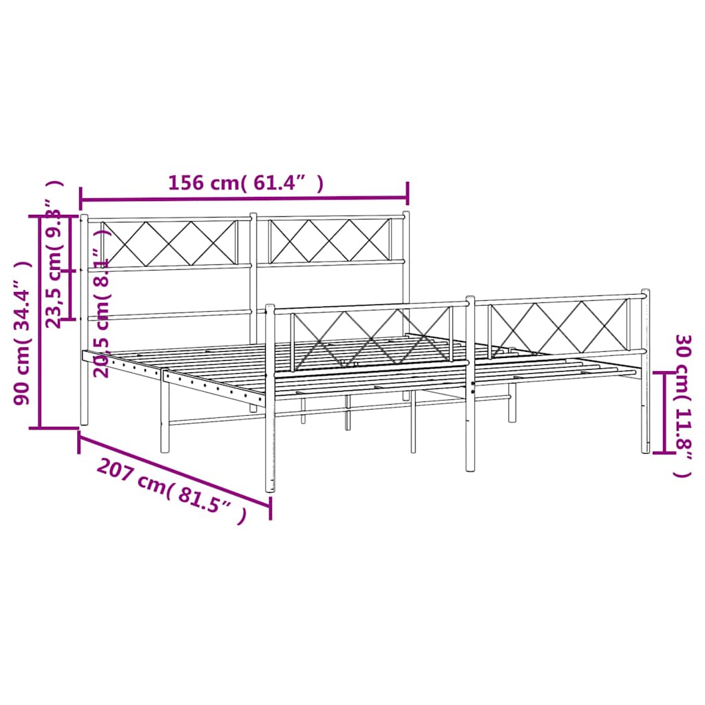 Bedframe met hoofd- en voeteneinde metaal zwart 150x200 cm