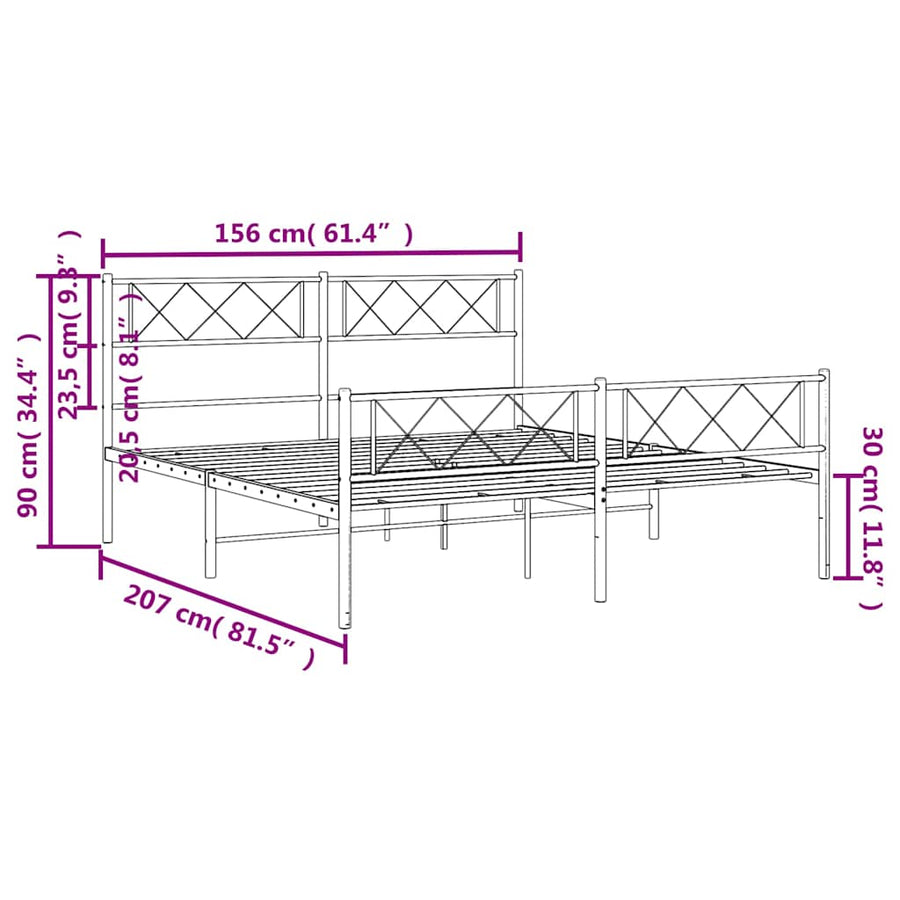 Bedframe met hoofd- en voeteneinde metaal zwart 150x200 cm