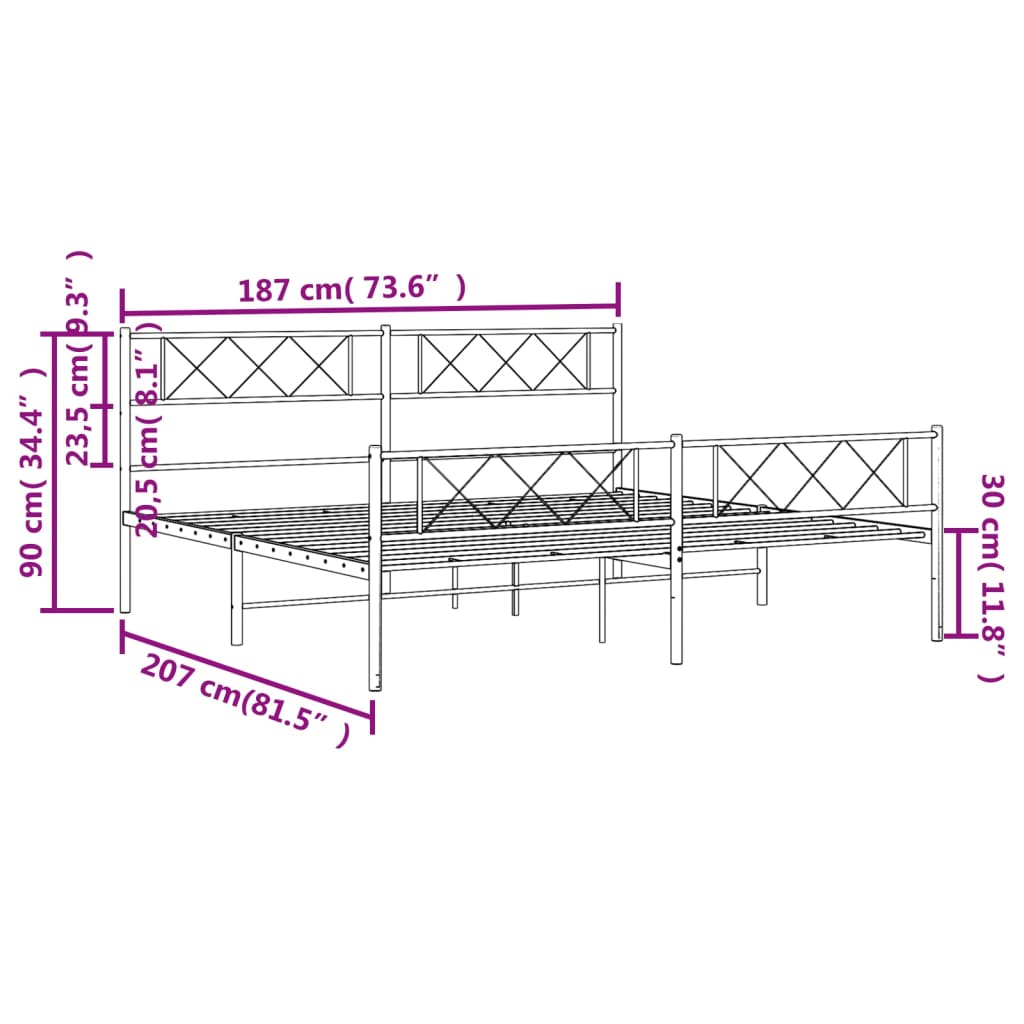 Bedframe met voetbord zonder matras metaal zwart 180x200 cm