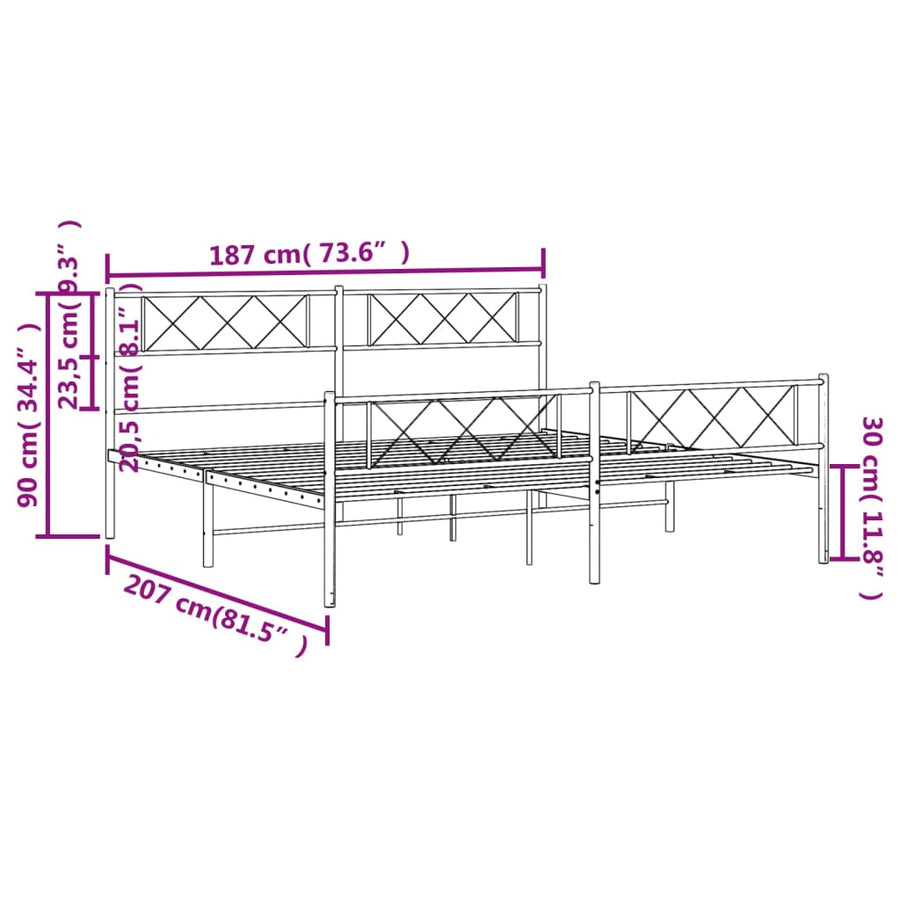 Bedframe met voetbord zonder matras metaal zwart 180x200 cm