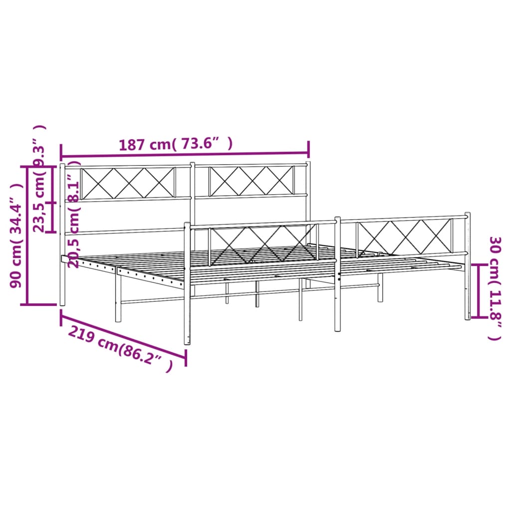 Bedframe Met Hoofd- En Voeteneinde Metaal 183 x 213 cm Zwart met hoofdbord & voetbord