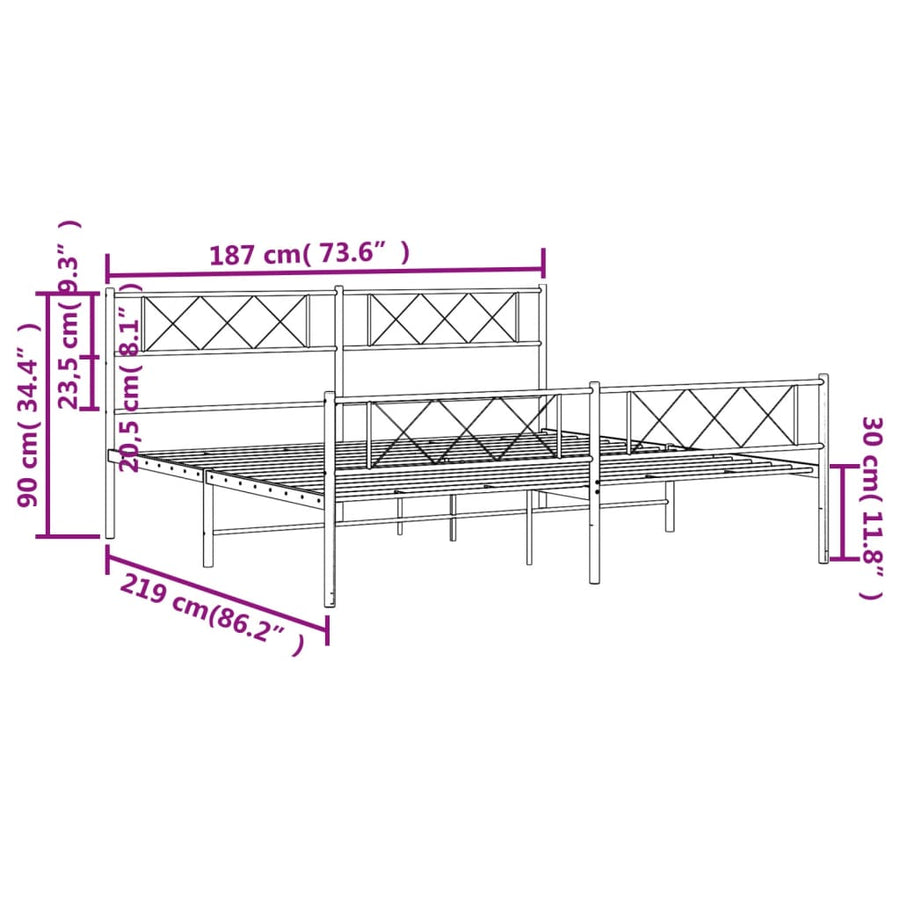 Bedframe Met Hoofd- En Voeteneinde Metaal 183 x 213 cm Zwart met hoofdbord & voetbord