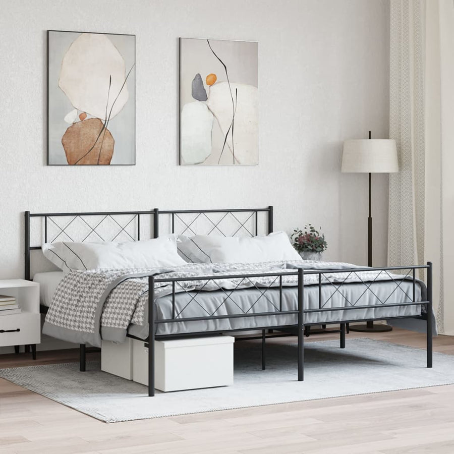 Bedframe Met Hoofd- En Voeteneinde Metaal 183 x 213 cm Zwart met hoofdbord & voetbord