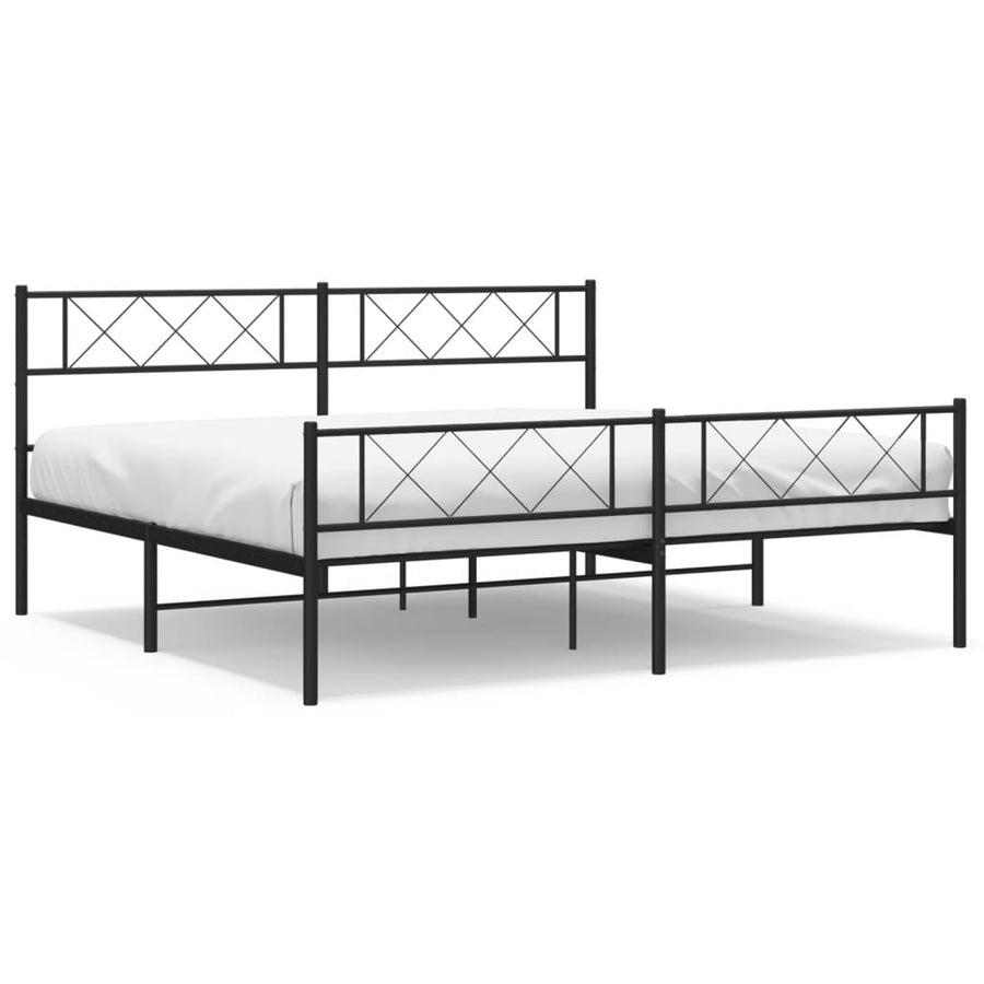 Bedframe Met Hoofd- En Voeteneinde Metaal 193 x 203 cm Zwart met hoofdbord & voetbord