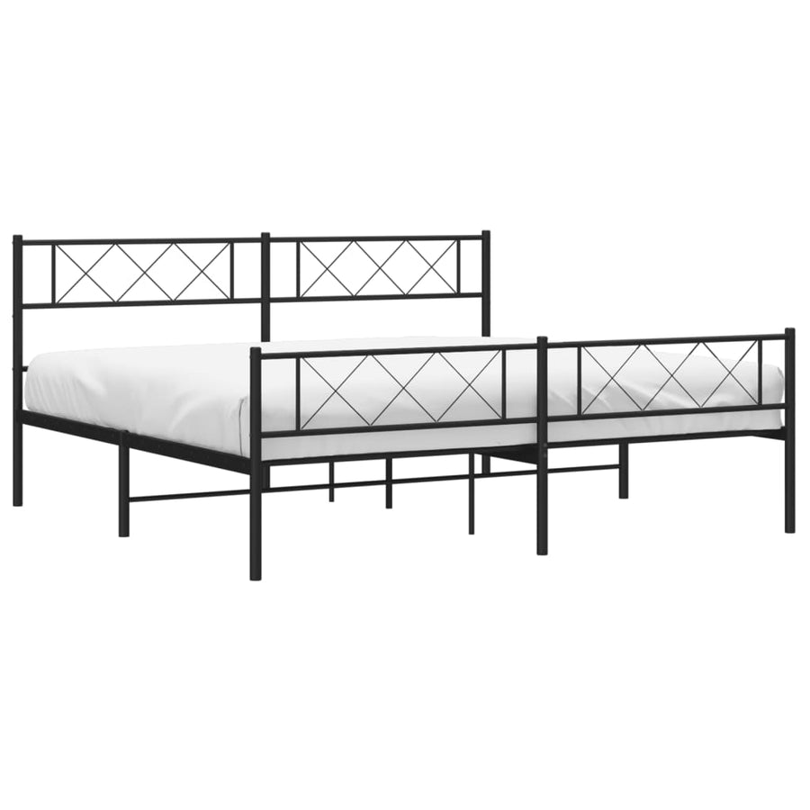 Bedframe Met Hoofd- En Voeteneinde Metaal 193 x 203 cm Zwart met hoofdbord & voetbord