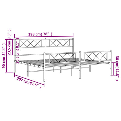Bedframe Met Hoofd- En Voeteneinde Metaal 193 x 203 cm Zwart met hoofdbord & voetbord