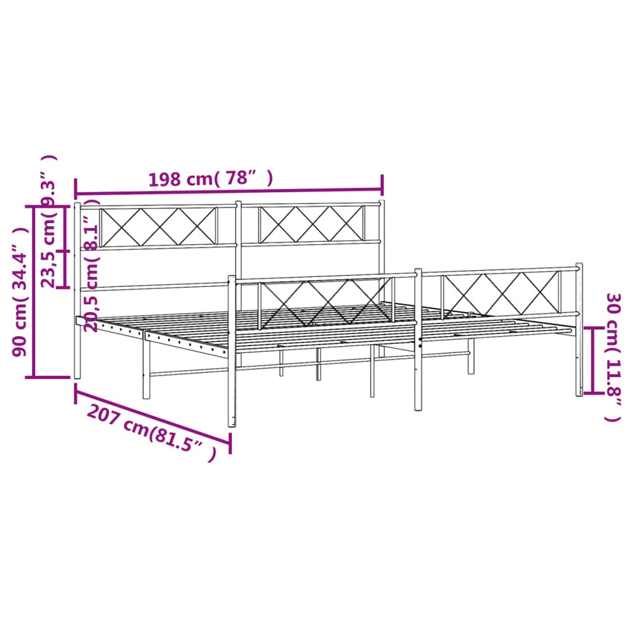 Bedframe Met Hoofd- En Voeteneinde Metaal 193 x 203 cm Zwart met hoofdbord & voetbord