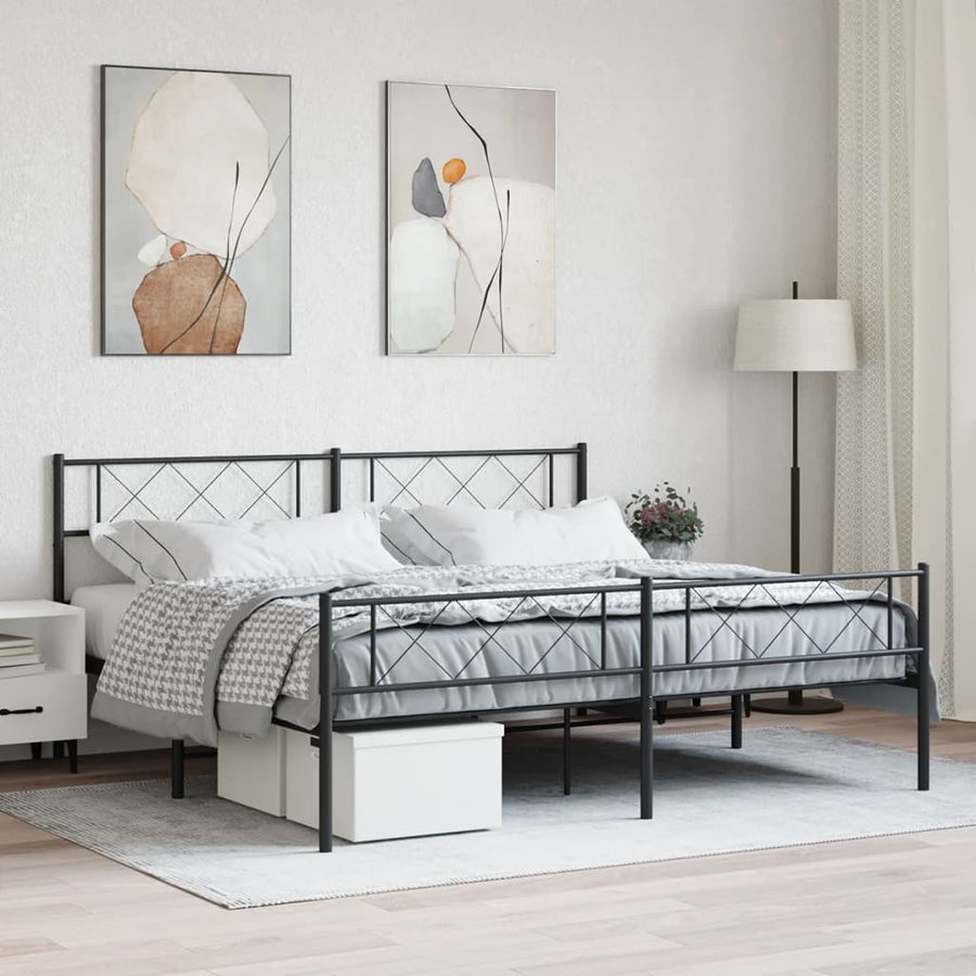 Bedframe Met Hoofd- En Voeteneinde Metaal 193 x 203 cm Zwart met hoofdbord & voetbord