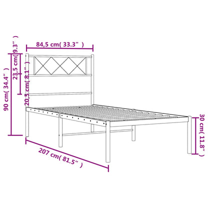 Bedframe Metaal 80 x 200 cm Wit met hoofdbord