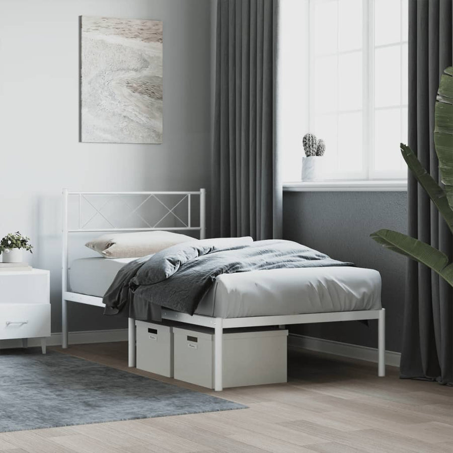 Bedframe Metaal 80 x 200 cm Wit met hoofdbord