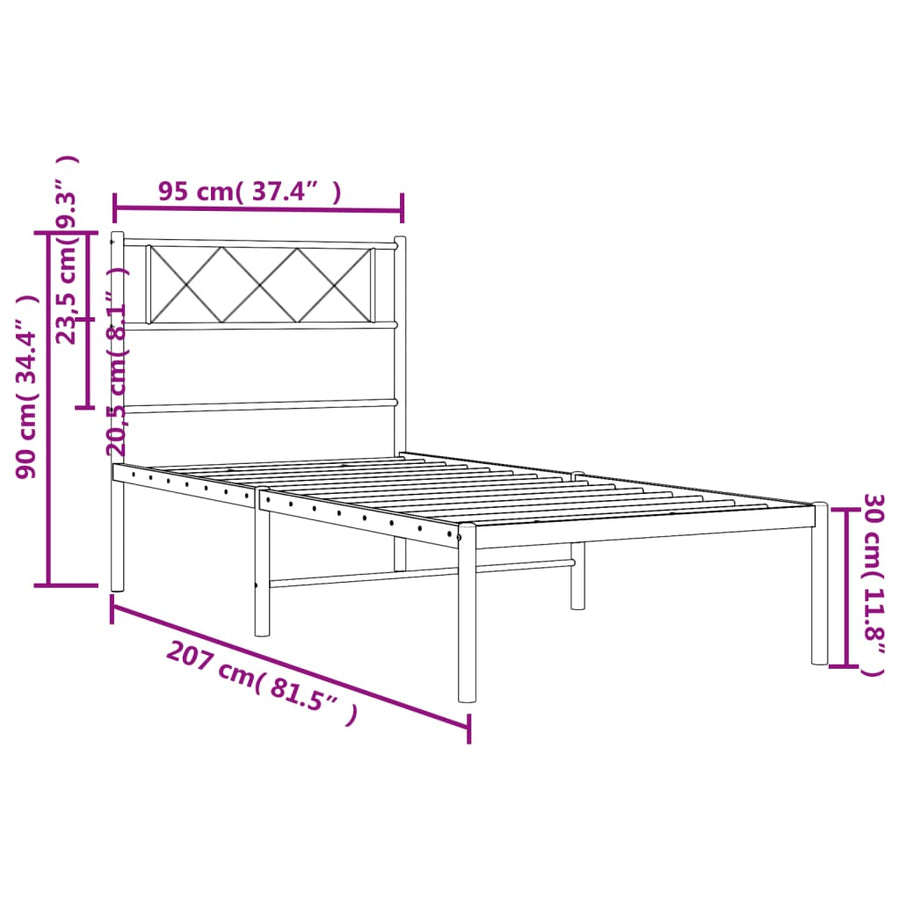Bedframe Metaal 90 x 200 cm Wit met hoofdbord