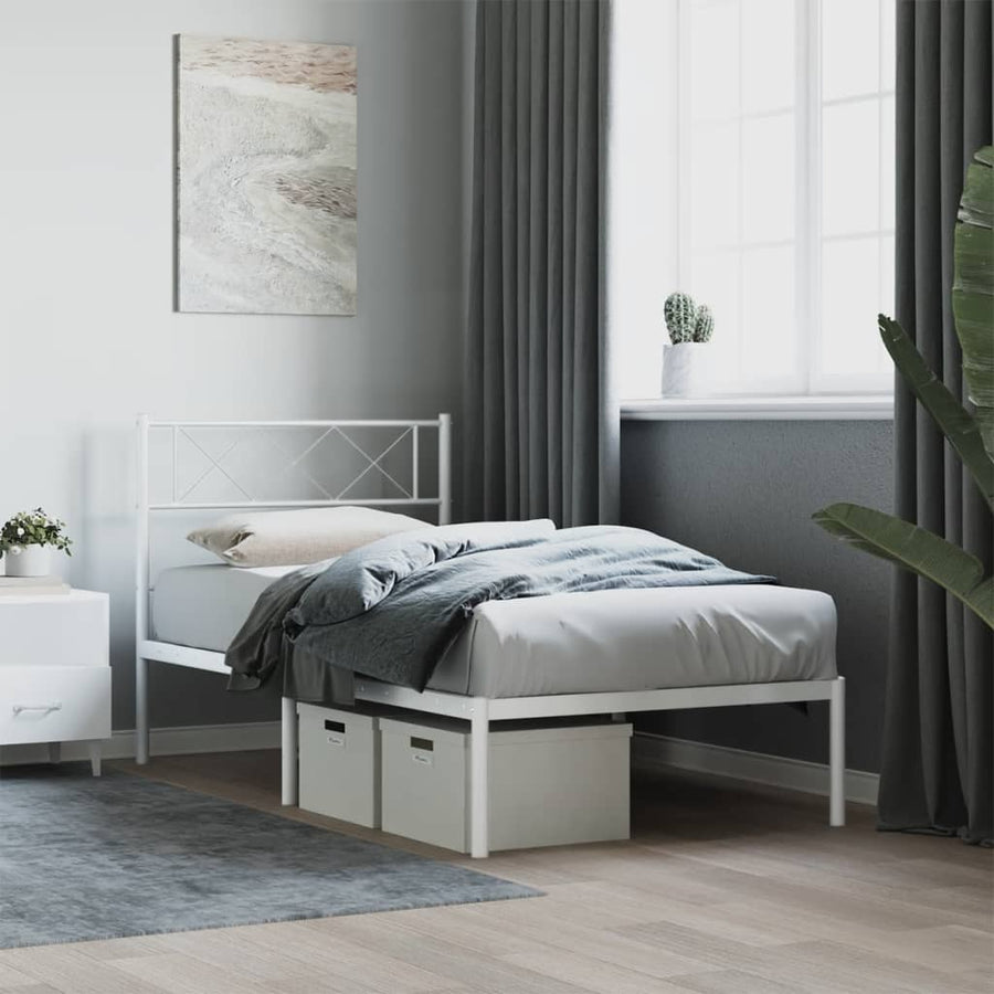 Bedframe Metaal 90 x 200 cm Wit met hoofdbord
