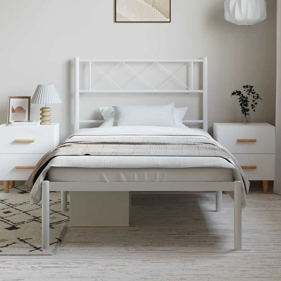 Bedframe Metaal 100 x 200 cm Wit met hoofdbord