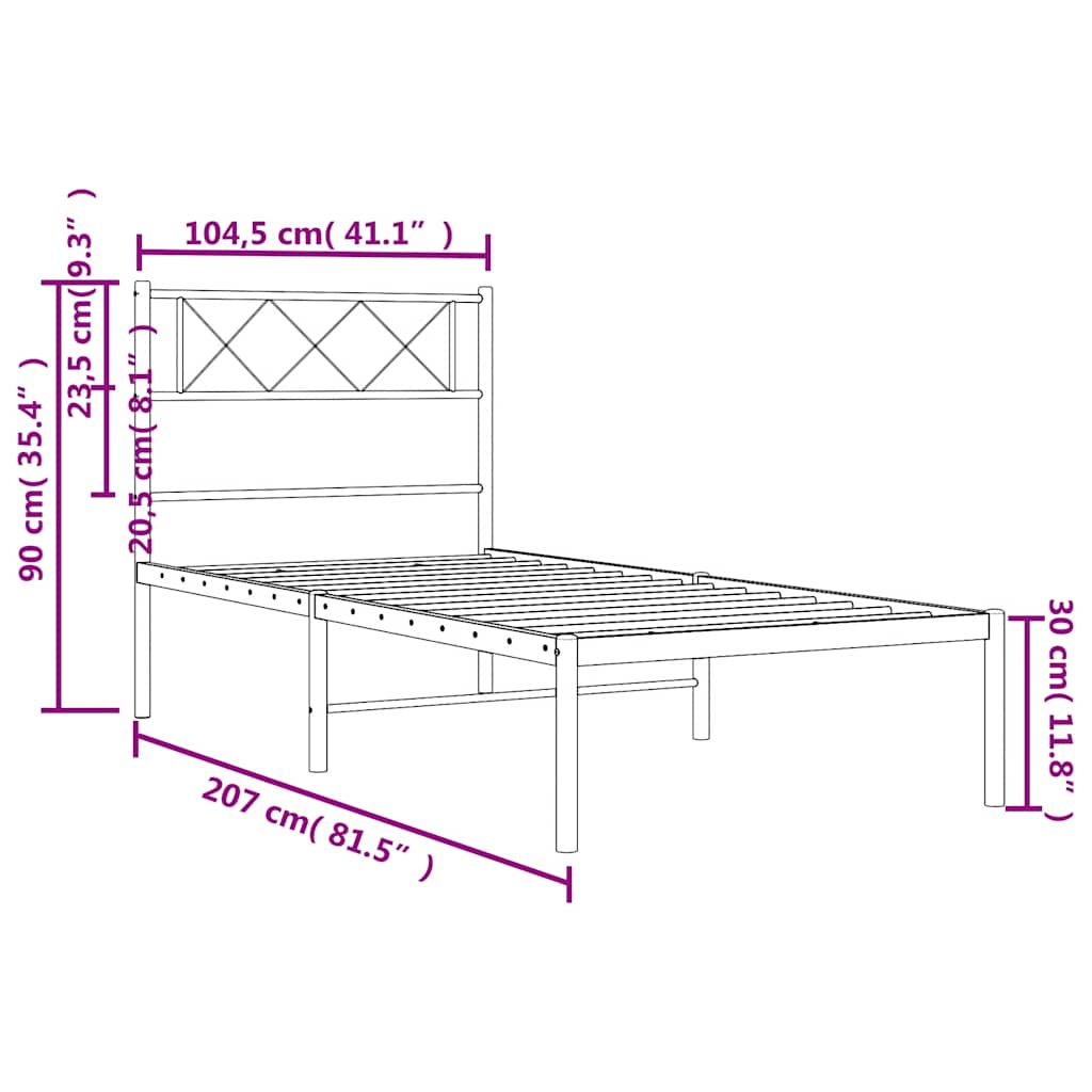 Bedframe Metaal 100 x 200 cm Wit met hoofdbord