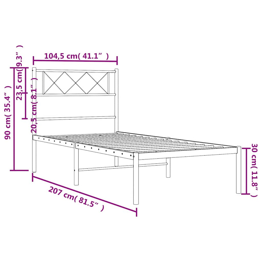 Bedframe Metaal 100 x 200 cm Wit met hoofdbord