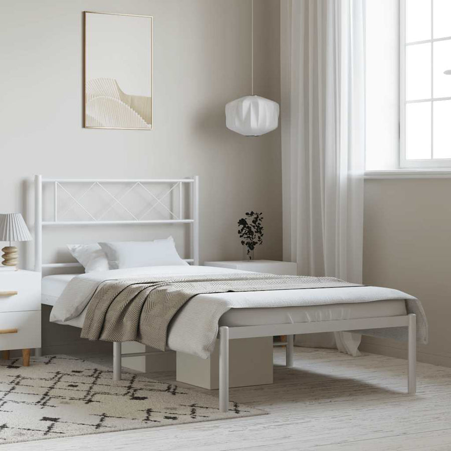 Bedframe Metaal 100 x 200 cm Wit met hoofdbord