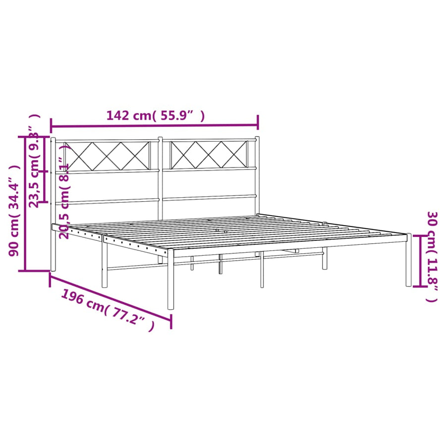 Bedframe Metaal 135 x 190 cm Wit met hoofdbord