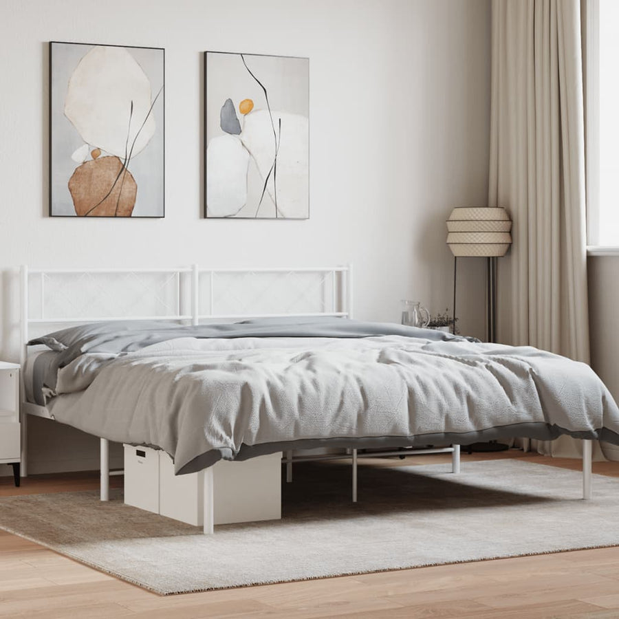 Bedframe Metaal 135 x 190 cm Wit met hoofdbord