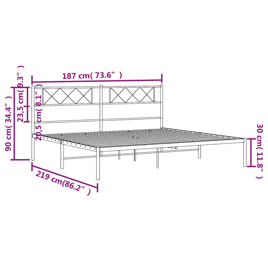 Bedframe Metaal 183 x 213 cm Wit met hoofdbord