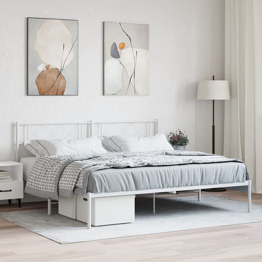 Bedframe Metaal 183 x 213 cm Wit met hoofdbord