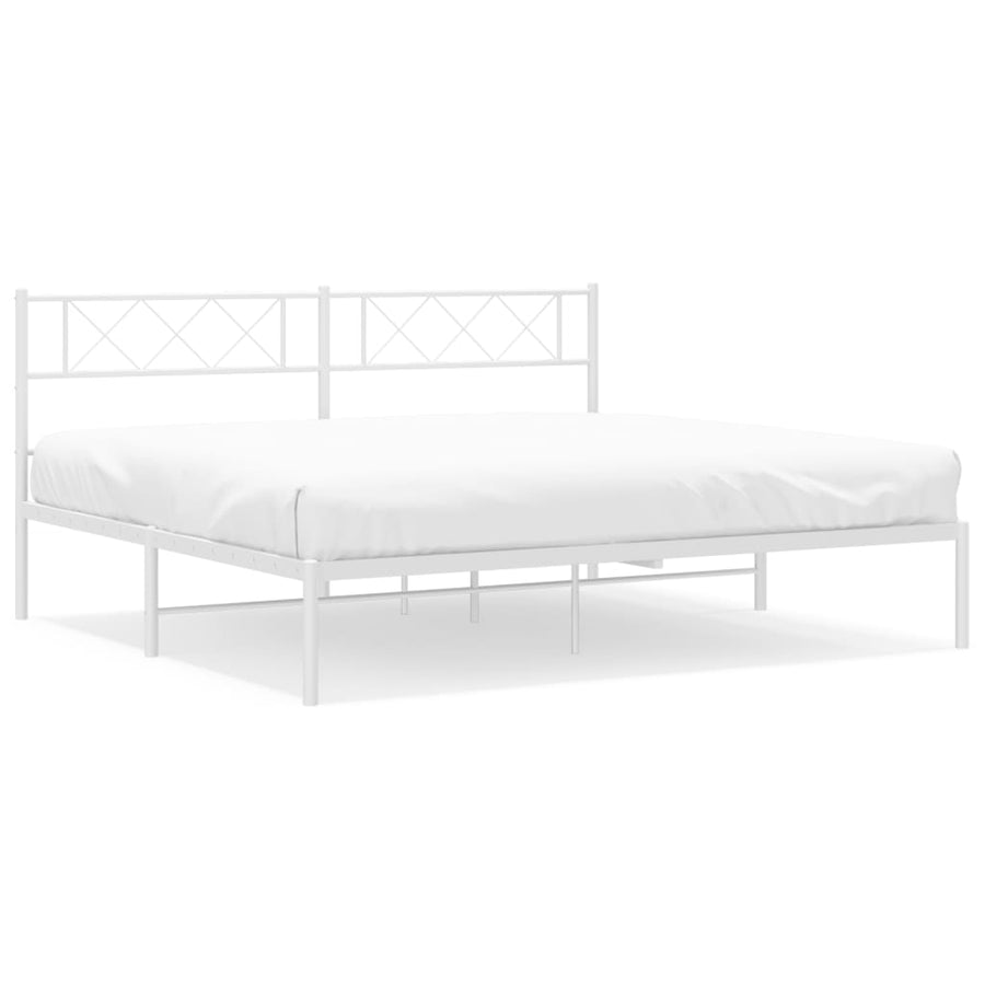 Bedframe Metaal 193 x 203 cm Wit met hoofdbord