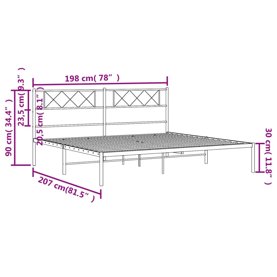 Bedframe Metaal 193 x 203 cm Wit met hoofdbord