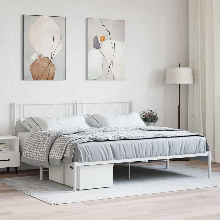 Bedframe Metaal 193 x 203 cm Wit met hoofdbord