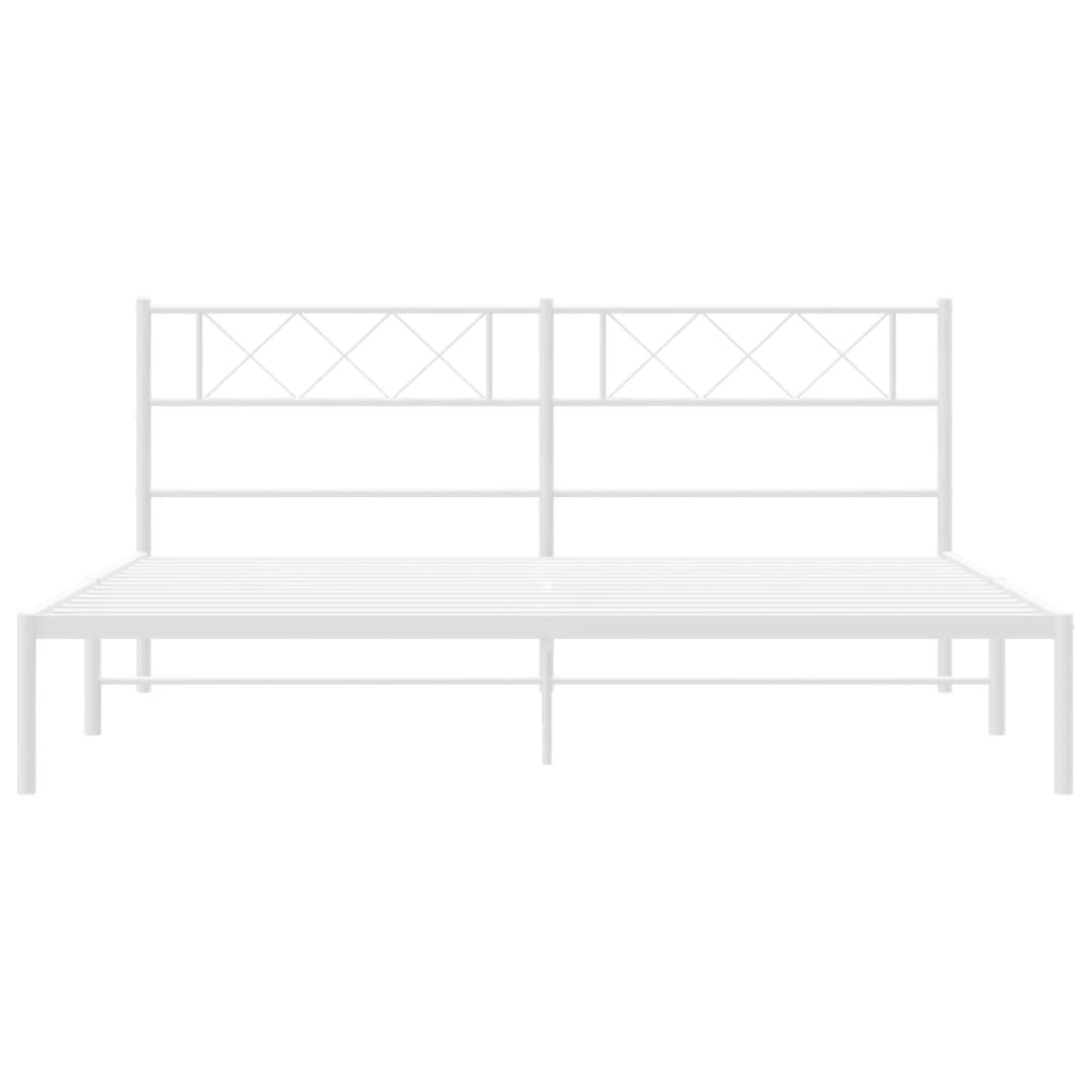 Bedframe Metaal 200 x 200 cm Wit met hoofdbord