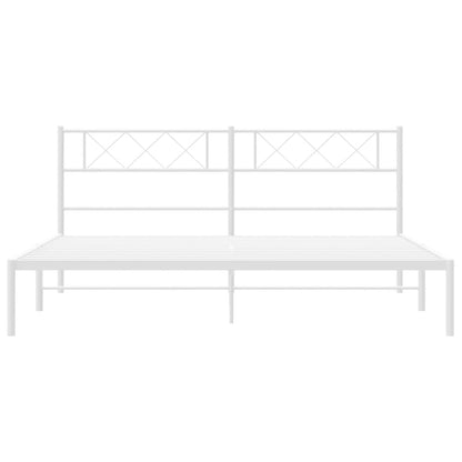 Bedframe Metaal 200 x 200 cm Wit met hoofdbord