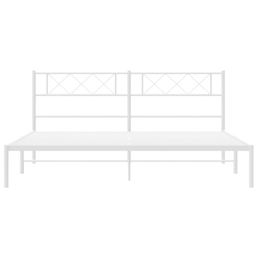 Bedframe Metaal 200 x 200 cm Wit met hoofdbord