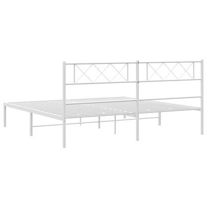 Bedframe Metaal 200 x 200 cm Wit met hoofdbord