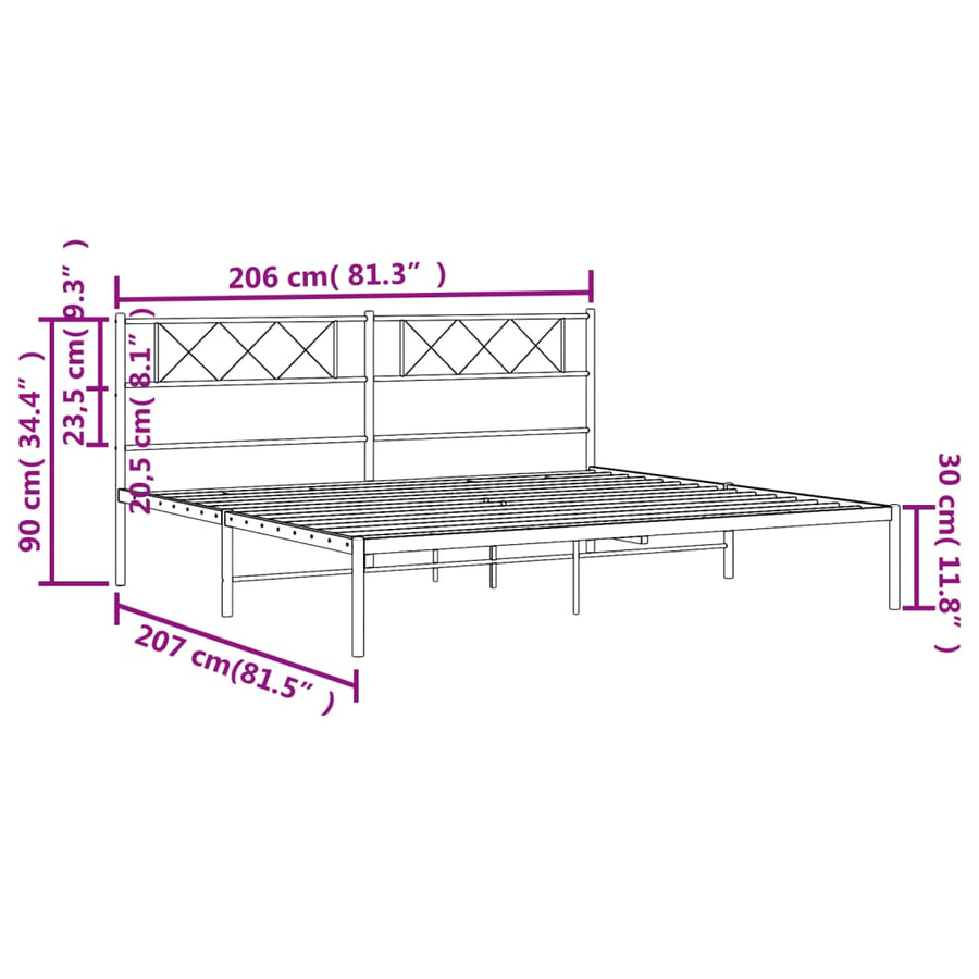 Bedframe Metaal 200 x 200 cm Wit met hoofdbord