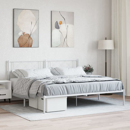 Bedframe Metaal 200 x 200 cm Wit met hoofdbord