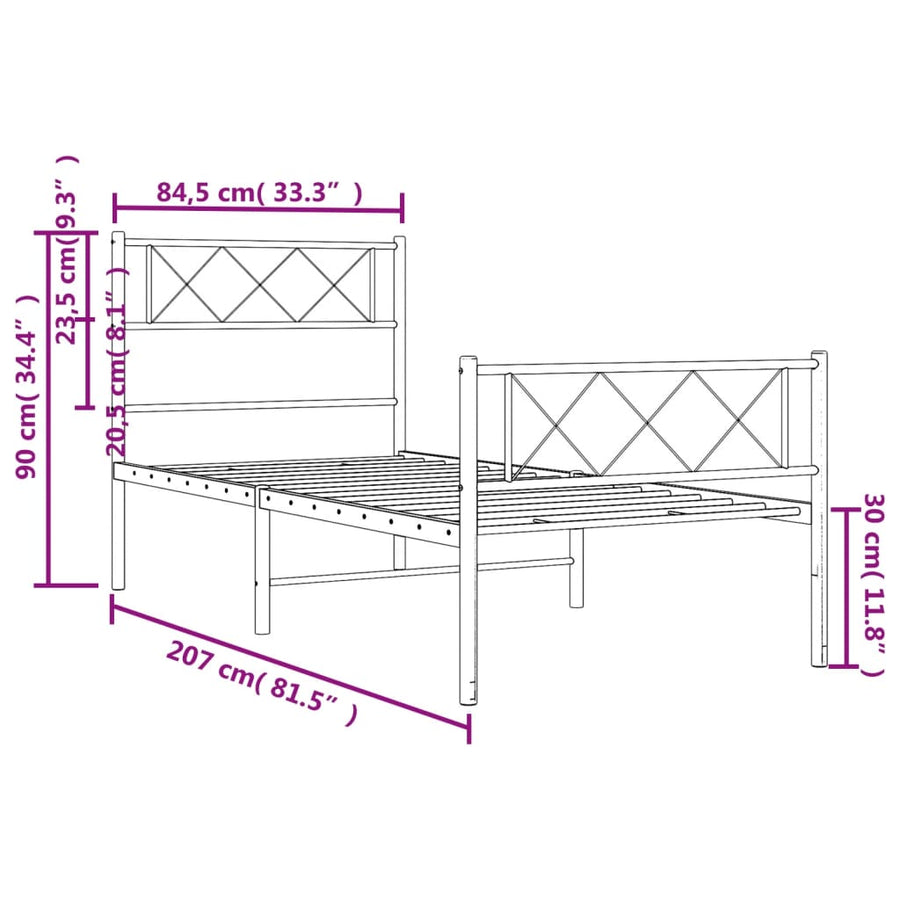 Bedframe Met Hoofd- En Voeteneinde Metaal 80 x 200 cm Wit met hoofdbord & voetbord