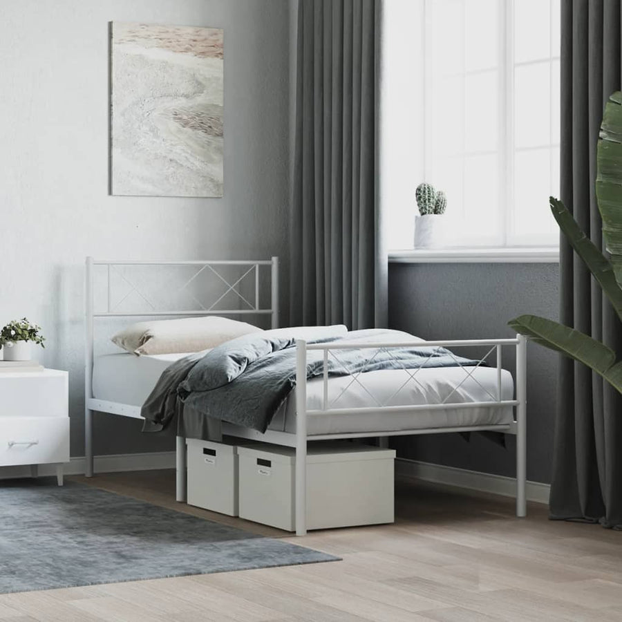 Bedframe Met Hoofd- En Voeteneinde Metaal 80 x 200 cm Wit met hoofdbord & voetbord