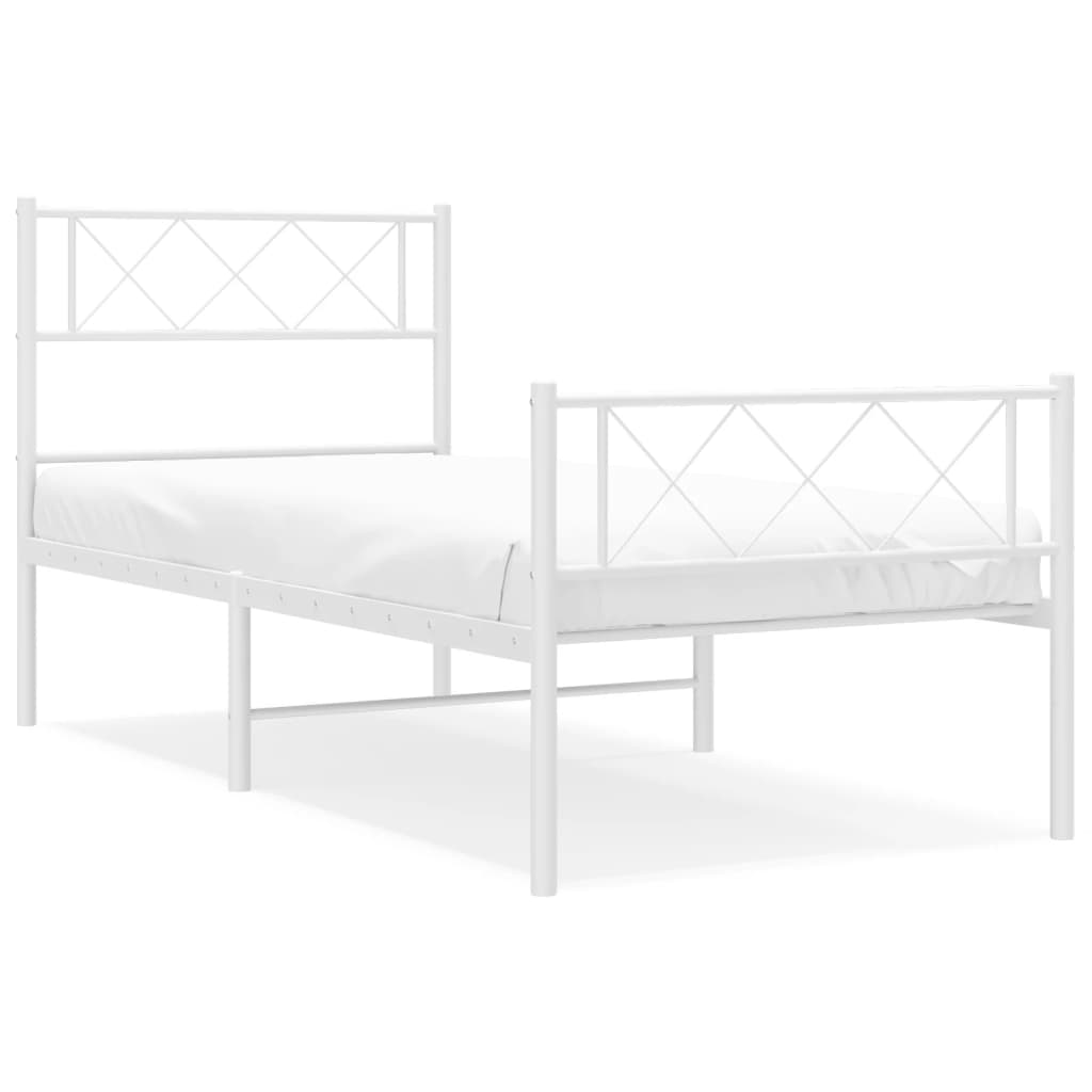 Bedframe Met Hoofd- En Voeteneinde Metaal 90 x 200 cm Wit met hoofdbord & voetbord