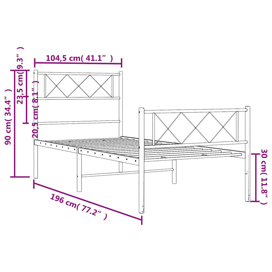 Bedframe met hoofd- en voeteneinde metaal wit 100x190 cm