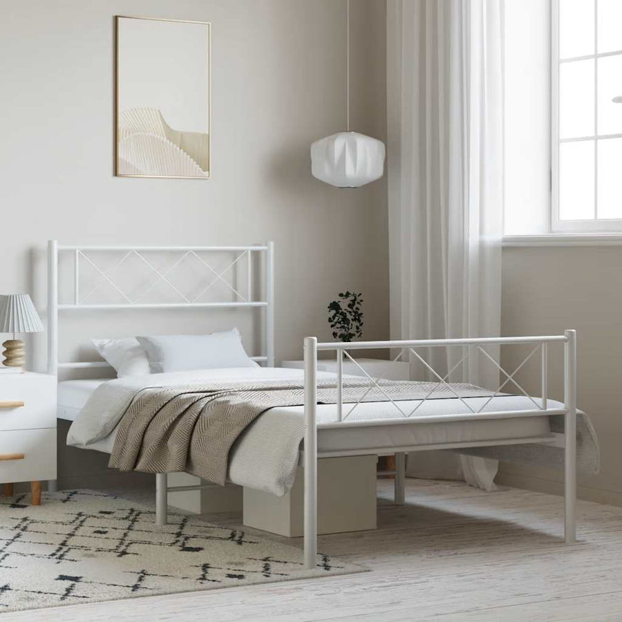Bedframe met hoofd- en voeteneinde metaal wit 100x190 cm