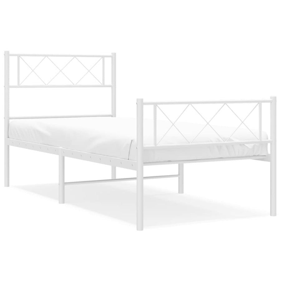 Bedframe Met Hoofd- En Voeteneinde Metaal 107 x 203 cm Wit met hoofdbord & voetbord